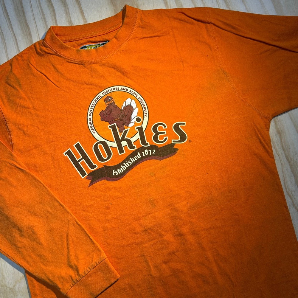 Collegiate Team Virginia Tech Hokies Orange Long Sleeve Shirt Mens Medium